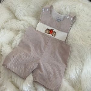 Southern Smocked Co Smocked Pumpkin Shortall. 18 months.